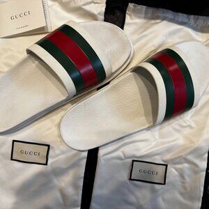 Gucci White Slides with Lugged Outsole